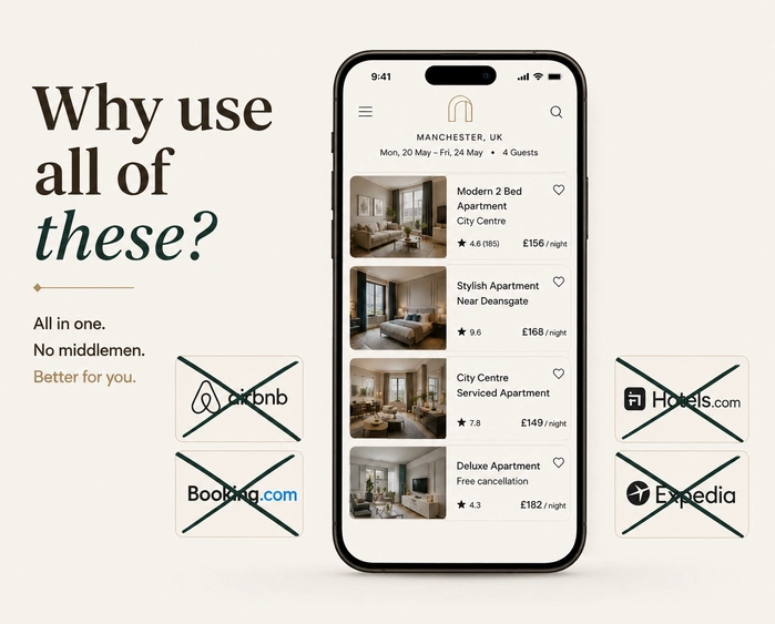 A phone surrounded by multiple booking-site apps